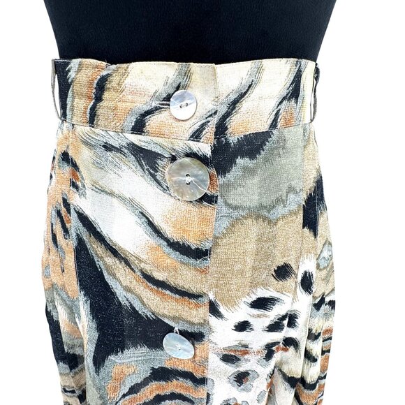 Vintage Tuzzi Animal Print Maxi Skirt Womens L Full Button Up Detail Flowy Artsy - Picture 1 of 8